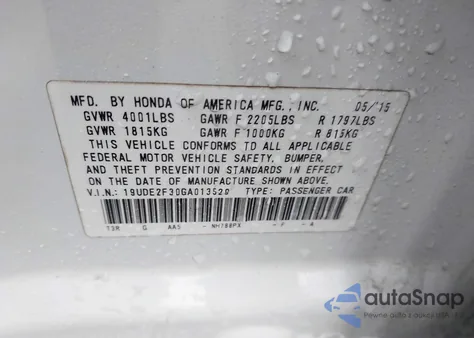 2016 Acura Ilx 2.4L/Acurawatch Plus Package z USA, uszkodzony, nr VIN 19UDE2F30GA013529